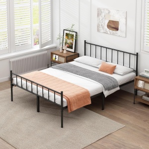 DIIYIV Queen Bed Frame with Headboard and Footboard, Vintage Metal Platform Bed Frame No Box Spring Needed, Heavy Duty Steel Slat Support Mattress Foundation, Easy Assembly