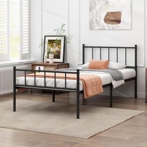 DIIYIV Queen Bed Frame with Headboard and Footboard, Vintage Metal Platform Bed Frame No Box Spring Needed, Heavy Duty Steel Slat Support Mattress Foundation, Easy Assembly